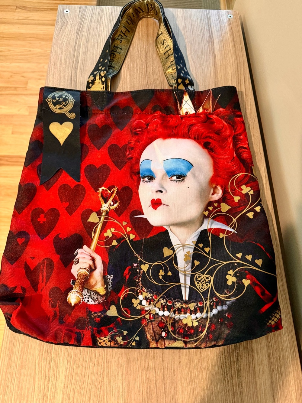 Disney Alice in Wonderland Red Queen Tote Bag with Gold and Black Accents